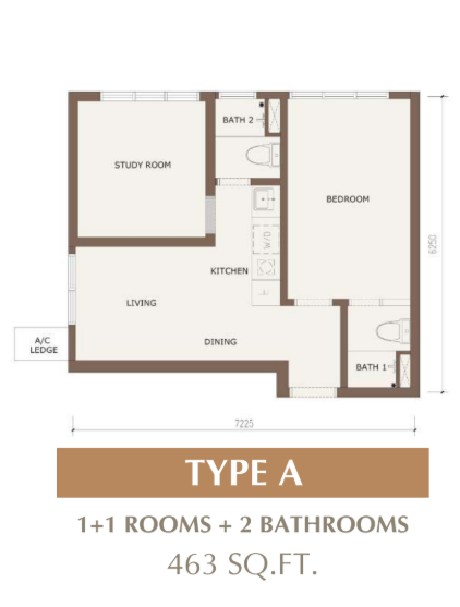 Type A floor plan — 463 sq ft