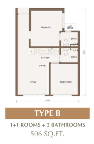 Type B floor plan — 506 sq ft