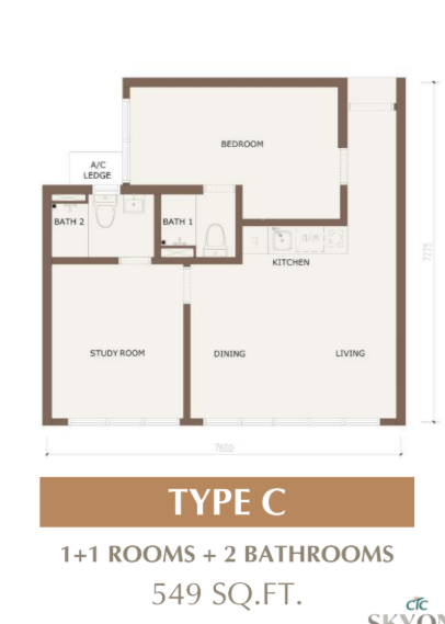 Type C floor plan — 549 sq ft